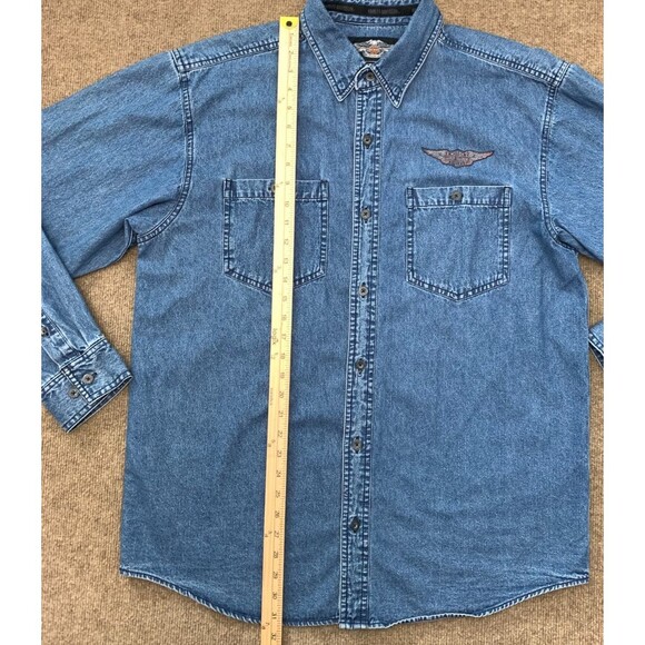 Harley-Davidson Shirt Mens L Denim Long Sleeve Spellout Button Down Motorcycles - Picture 3 of 7